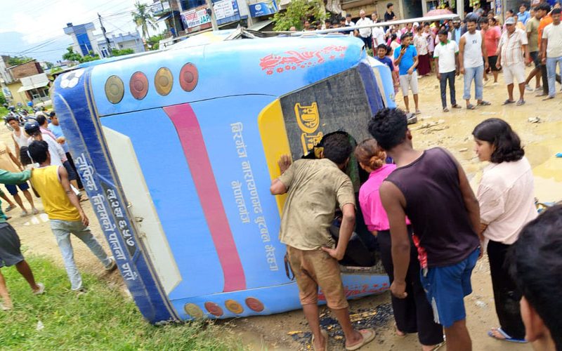 One Dead, 12 Injured in Bus Accident at Bardaghat, Nawalparasi