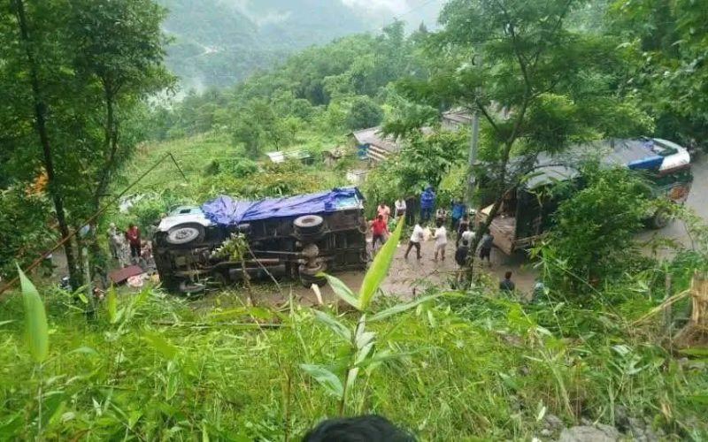 Truck Overturns in Ilam, Blocking Mechi Highway